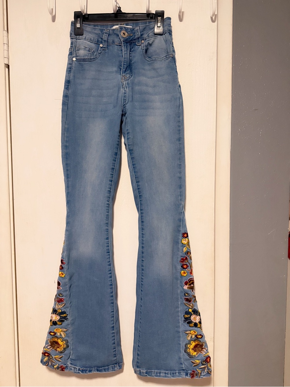 Light Blue Embroidered Flare Jeans - Women